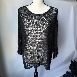 Elsie‎ and Zoey Black Open Knit Sweater coastal boho Cottagecore OS
